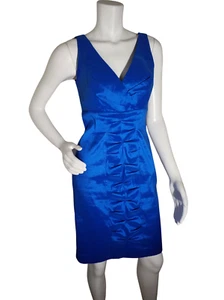 Calvin Klein Womens Blue Taffeta Sheath Dress Cocktail Sleeveless V-Neck Size 4 - Picture 1 of 6