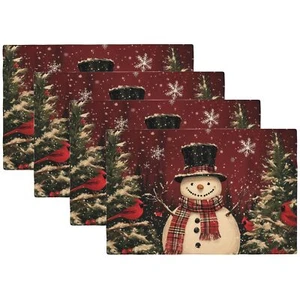 Christmas Snowman Placemats Set of 4 Christmas Place Mats Washable Table Dinn... - Picture 1 of 7