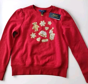 Polo Ralph Lauren Big Girls Fleece Sweatshirt Size L 12/14 Red Christmas - Picture 1 of 5