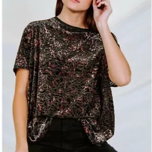 NWT Free People Women's Cheetah-Print TEDDY BOXY Short Sleeve T-Shirt XS B44 - Picture 1 of 6