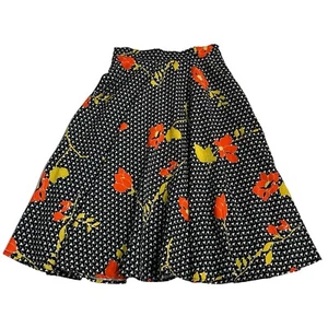 Modcloth Skirt Womens S Black Chiffon Orange Floral Geometric Swing Midi Retro - Picture 1 of 8