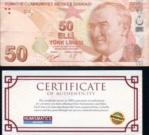 Turkey 50 Lira  2009 CIRCULATED Uncertified USA seller COA bundle - Picture 1 of 2