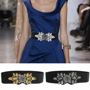 Shiny Rose Elastic Belt Bling Rhinestone Dresses Belt For Women Party Gift US - Picture 1 of 15