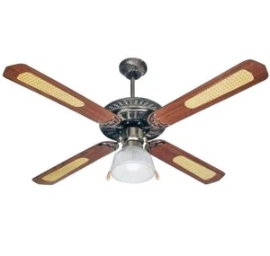 VENTILATORE DA SOFFITTO LAMPADA E27 LUCE 4 PALE IN LEGNO CATENELLA 125CM HM-8580 - Foto 1 di 6