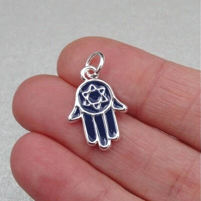 Dije Hamsa azul y plata - Dije Estrella de David - Dije judío Joyería Foto 1 de 2