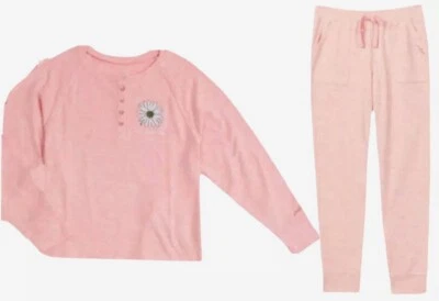 Justice Girls Pajamas Peach Size 12 Henley Top And Joggers Pockets 2 Piece Set - Image 1 of 4