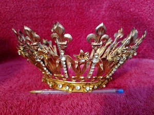 ANCIENNE GRANDE COURONNE RELIGIEUSE/STATUE/LA VIERGE/LAITON/CROWN/FLEUR DE LYS - Picture 1 of 16