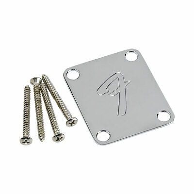 Fender 70s Style F Logo Neck Mounting Plate with Screws (Chrome)