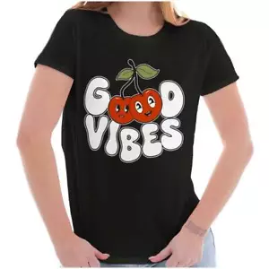 Cute Retro Good Vibes Happy Kawaii Cherries Graphic T Shirts for Women T-Shirts - Picture 1 of 7