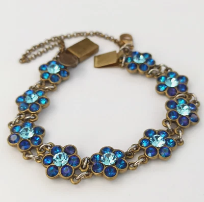 Michal Negrin Bracelet Royal Azure Blue Crystal Flowers Cocktail Bling Statement - Image 1 of 4