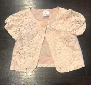 Bebe Girls Pink Floral Lace Shawl Jacket Size 5 Lined Lightweight Short Sleeve - Picture 1 of 3
