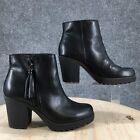 Madden Girl Boots Womens 10 M Commo Ankle Bootie Black Faux Leather Block Heels