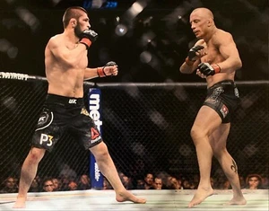 Khabib Nurmagomedov Georges St. Pierre 16x20 photo unsigned UFC The Eagle Rush - Picture 1 of 1