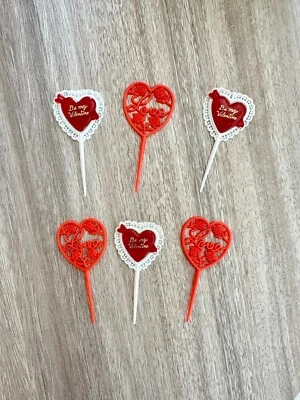 6 Pc Mixed Lot Vintage Valentine's Day Cupcake Toppers Cupcake Picks Decorations - Image 1 of 3