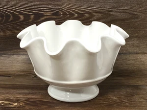 Pier 1 Imports Dolomite 11" White Ruffled Fluted Pedestal Ceramic Serving Bowl - Picture 1 of 11
