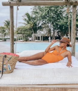 Zara Orange Knotted Swimsuit.NWT. Size Small. - Picture 1 of 5