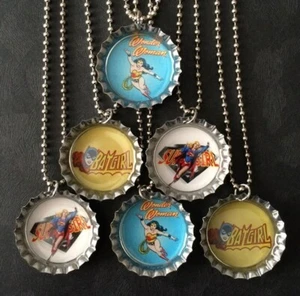 Super Hero Party Favors / 6 necklaces / Birthday / Supergirl / Batgirl / Retro - Picture 1 of 1