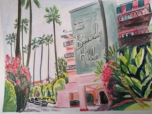 The BEVERLY HILLS HOTEL | Aquarelldruck Los Angeles Kalifornien Hollywood - Bild 1 von 8