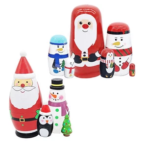 Christmas 4 Or 6 Layer Nesting Doll,Russian Navidad Stacking Toy Doll Great Gift - Picture 1 of 10