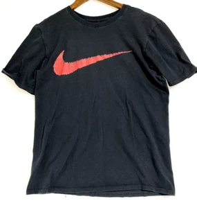 Nike Black Red Center Swoosh distressed Tshirt M unisex Athletic Active TEE - Picture 1 of 7