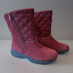 Lands' End Womens Size 10B Burgundy Suede Quilted Zip Lined Winter Boots 503405 - Picture 1 of 8
