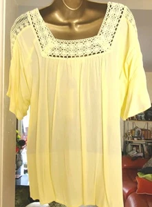 M&S Marks Spencer lemon yellow floaty Top Blouse lace square neck Size 16 new - Picture 1 of 6