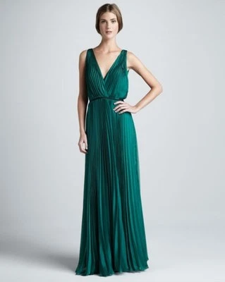 Halston Heritage Emerald Pleated Maxi Dress (Women's Size 4) - Image 1 of 4