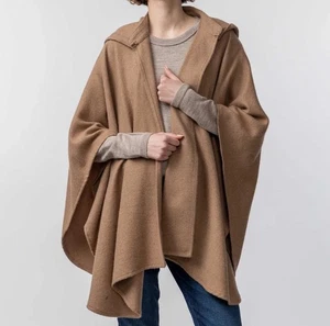 Alicia Adams Alpaca Mao Cape OS Tobacco Tan/Brown Hooded Poncho Shawl $595 - Picture 1 of 9