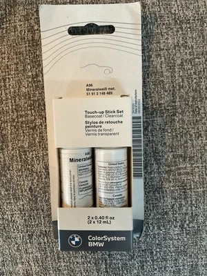 BMW Genuine Factory Touch Up Paint Stick Set A96 Mineral White Metallic NEW  - Image 1 of 3