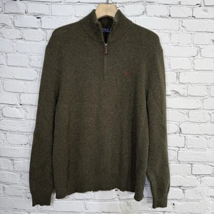 Polo Ralph Lauren Herren 100% Lammwolle 1/4 Zip Strick Pullover XL Armeegrün weich - Bild 1 von 15