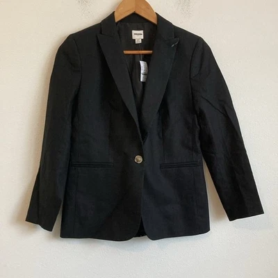 J.Crew Women's One button Linen Blazer Petite 2 Black Color - Image 1 of 4