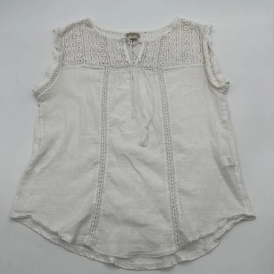 Lucky Brand Live In Love Blouse Women M White Graphic Embroidered .#37535 - Image 1 of 4