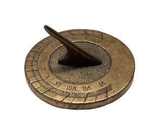 Vtg Solid Brass Sundial Paper Weight Roman Numerals White Swan Retro Decor Gift - Picture 1 of 7