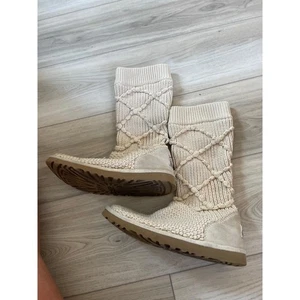 UGG Australia Womens Cream Argyle Knit Convertible Cardy Boots Size 5 - Picture 1 of 5