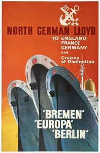 Original Vintage Poster NORTH GERMAN LLOYD Ocean Liner Cruise Ship Travel OL - Bild 1 von 5