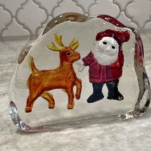 Vintage Glas Briefbeschwerer Weihnachten Santa Rudolph bemalt Kunstglas - Bild 1 von 7