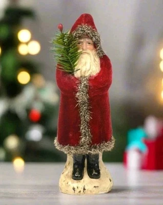 Ragon House Terciopelo Rojo Profundo Santa 8" Belsnickle VACACIONES PRIMITIVAS SANTA CLAUS Foto 1 de 4