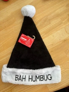 Christmas Santa Hat Black and White BAH HUMBUG  16” High - Picture 1 of 3