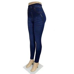 Women Fashion Summer Jeans Print Leggings - Denim Blue One Size - Picture 1 of 4