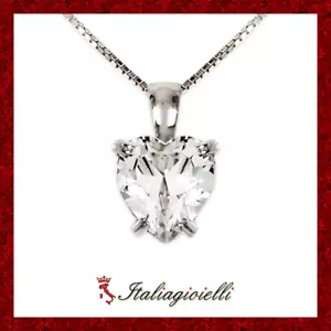 Collana Cuore Brillante Donna in Argento 925 rodiato Oro Bianco - Foto 1 di 6