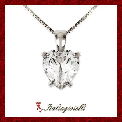 Brillante Collana Cuore in Argento 925 Rodiato Oro Bianco - Immagine 1 di 4