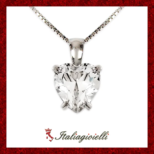 Collana Cuore Brillante in Argento 925 Rodiato Oro Bianco - Immagine 1 di 4