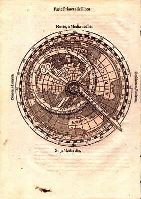 1548 Apian Volvelle Map-North Pole-Cosmographia-Spanish Ed. Africa-America-Rare - Image 1 of 2