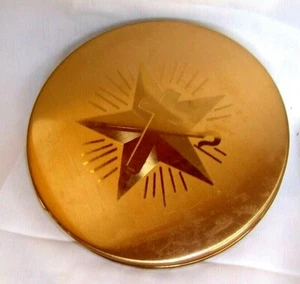 Vintage Gold Tone Powder Compact/Mirror- Star/Staff/Cross-Round-3 3/4" Across - Picture 1 of 3