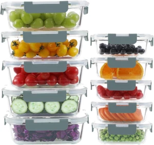 Glass Food Storage Containers 10 Pack Meal Prep Airtight with Snap-Lock Lids 34 - Picture 1 of 1