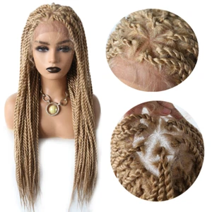 Twist Braids Women Wigs Swiss Lace Front Hand Braided Wig Lightweight Long Hair - Picture 1 of 18
