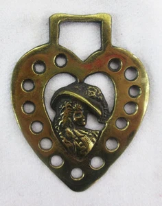 Victorian Woman & Heart Bridal Horse Brass England Gold-tone Medallion 2.75"wide - Picture 1 of 2