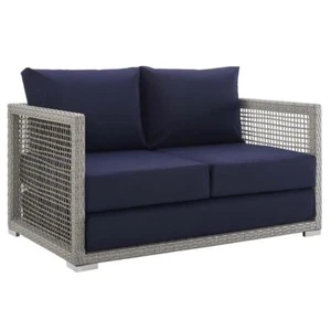 Aura Outdoor Patio Wicker Rattan Loveseat - Picture 1 of 9