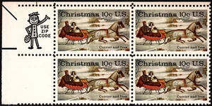 US - 1974 - 10 Cents Currier & Ives Christmas Issue # 1551 Zip Block Mint NH VF - Picture 1 of 1