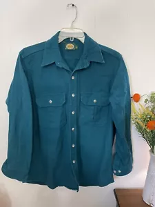 Cabela’s L Chamois Cloth Flannel Shirt Teal Heavy Cotton Flannel Euc - Picture 1 of 5